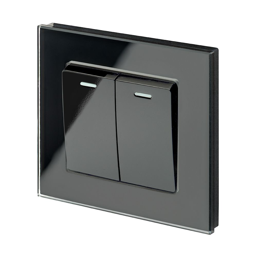 Retrotouch Crystal Mechanical Light Switch 2 Gang (Black PG) 00217 UK