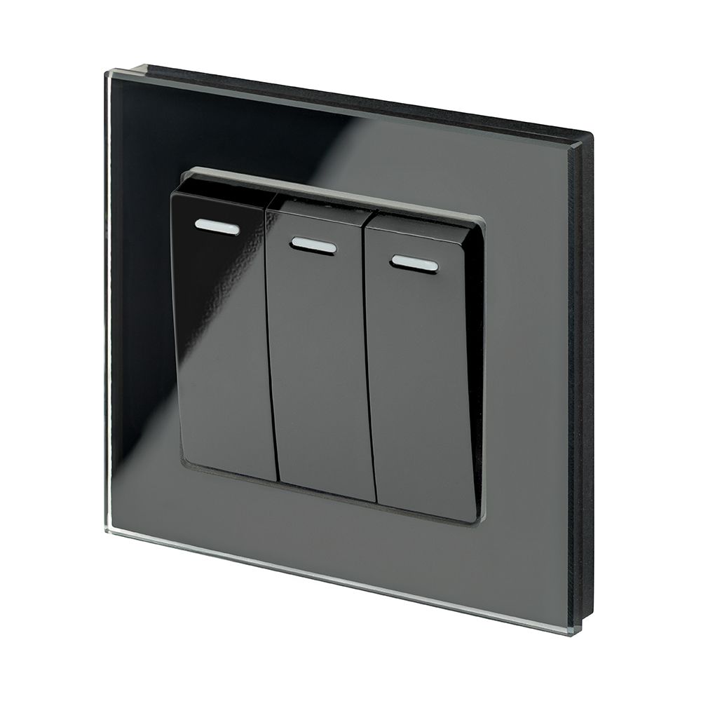 Retrotouch Crystal Mechanical Light Switch 3 Gang (Black PG) 00243 UK