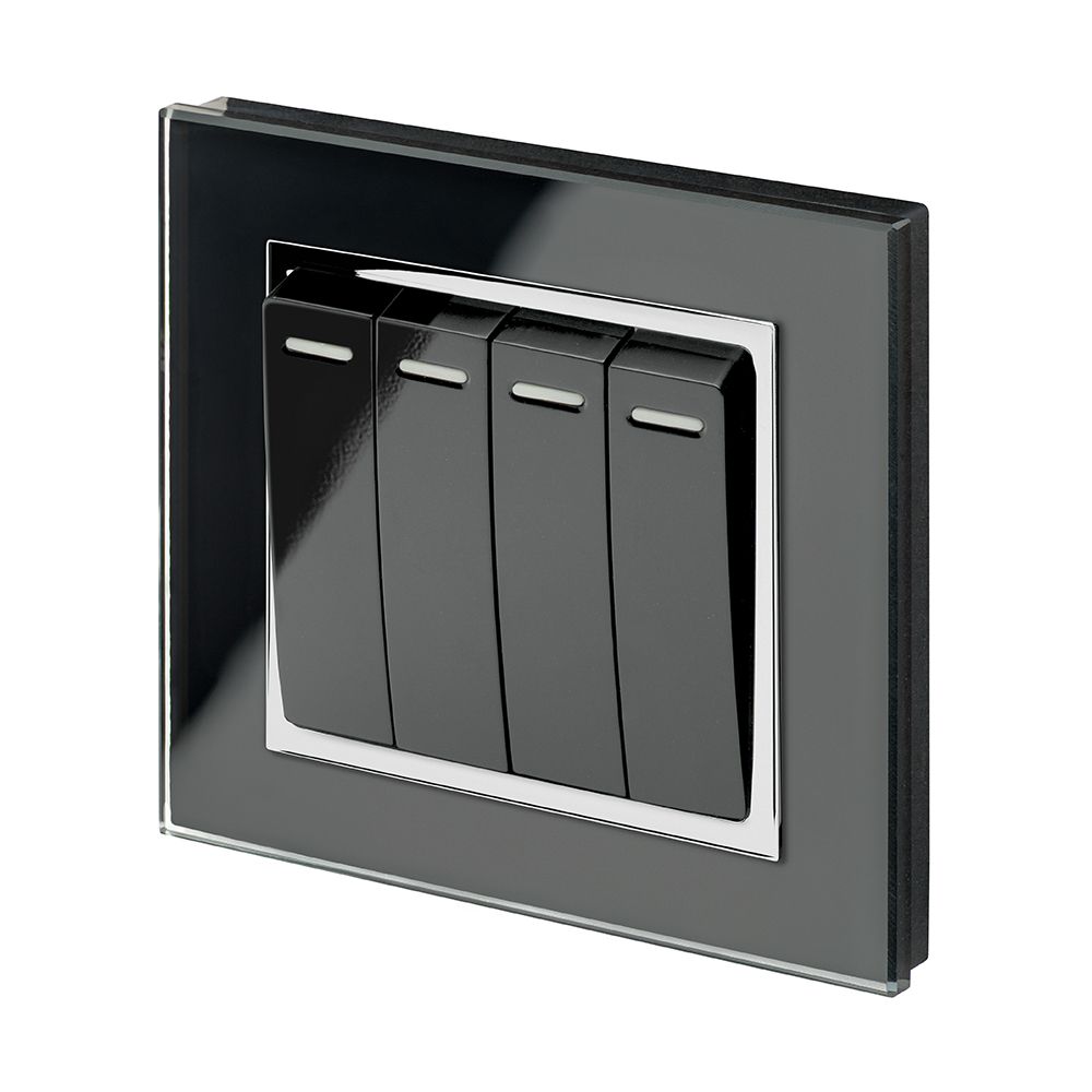 Retrotouch Crystal Mechanical Light Switch 4 Gang (Black CT) 00261 UK