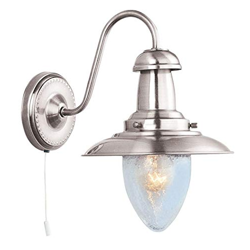 Searchlight Fisherman Satin Silver Wall Light With Seeded Glass 53311SS UK