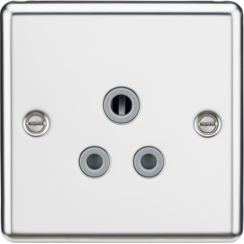 ML ACCESSORIES 5a Unswitched Socket Rounded Edge Polished Chrome Finish With Grey Insert