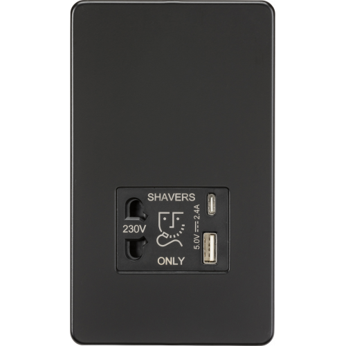 ML ACCESSORIES Shaver Socket With Dual Usb A c (5v Dc 2.4a Shared) Matt