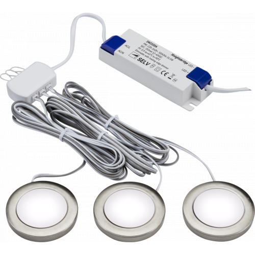 Knightsbridge 230v Ip20 2.5w Led Dimmable Under Lights In Brushed Chrome Pack Of 3 4000k