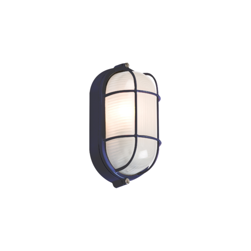 Knightsbridge Oval Bulkhead with wire Guard and Glass Diffuser (Black