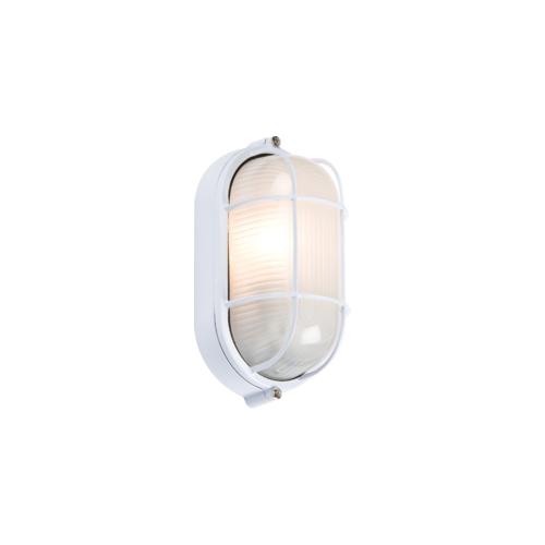 Knightsbridge Oval Bulkhead with Wire Guard and Glass Diffuser (White