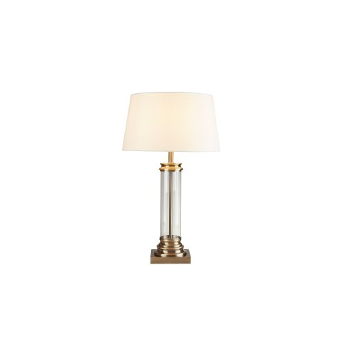 Searchlight Pedestal Table Lamp Glass Column Antique Brass Base Cream