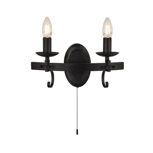 Searchlight Cartwheel Iii 2lt Wall Light Black Wrought Iron 89022BK UK