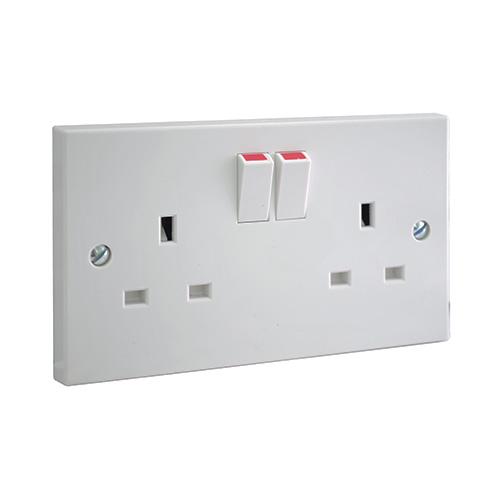 BG single pole 2 gang 13A socket outlet, single pole switched socket