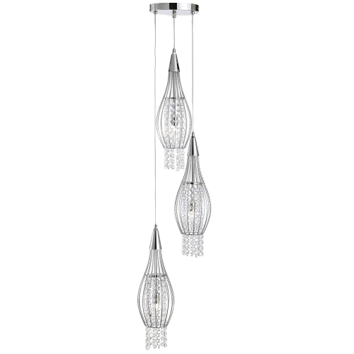 Rocket Chrome 3 Light Cage Multidrop Pendant Light With Clear Crystal