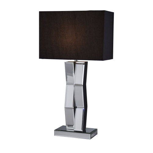 Mirrored Table Lamp With Black Oblong Faux Silk Shade
