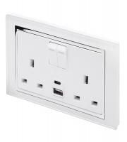 Retrotouch Crystal 3.1A USBC & 13A DP Double Plug Socket with Switch (White CT)