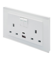 Retrotouch Crystal 13A DP Switched Socket with Dual USB (White PG)