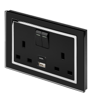 Retrotouch Crystal 13A DP Switched Socket with Dual USB (Black CT)