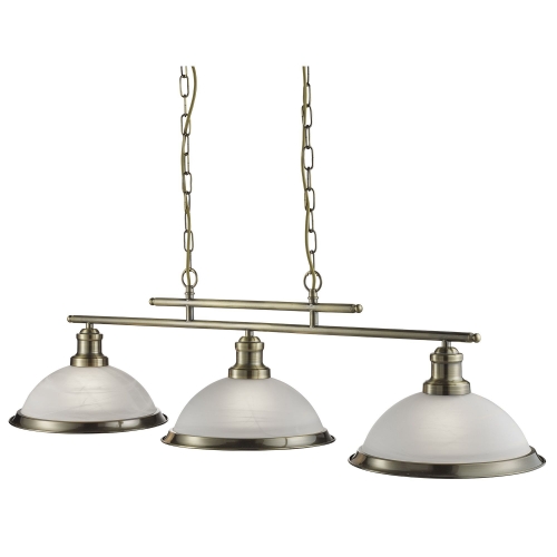 Searchlight Bistro 3Lt Ceiling Bar Antique Brass Marble Glass