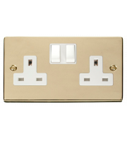 Click VPBR036WH Vpbrass 2-gang 13a Dp Switched Socket Wh Deco