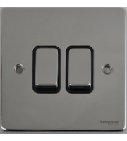 Scheider Electric Ulp Polished Chrome Black Insert 2 Gang 2 Way 16AX Plate Switch 