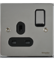 Scheider Electric Ulp Polished Chrome Black Insert 1 Gang 13A Switched Socket 