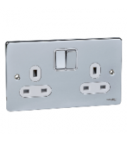 Scheider Electric Ulp Polished Chrome White Insert 2 Gang 13A Switched Socket 