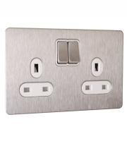 Schneider Electric Ultimate Screwless Flat Plate 2G Switch Socket (Stainless Steel)