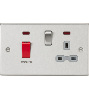 Knightsbridge 45a Dp Cooker Switch & 13a Switched Socket With Neons & Grey Insert - Square Edge Brushed Chrome