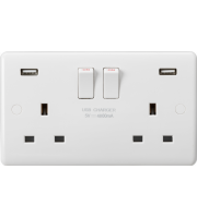 Knightsbridge Curved Edge 13a 2g Dp Switched Socket With Dual Usb Charger (5v Dc 4.8a Shared)