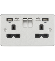 Knightsbridge 2G Switched Socket, dual USB charger (2.4A) with Indicators (Brushed Chrome)