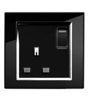 Retrotouch Crystal 13A Single Plug Socket with Switch (Black CT)