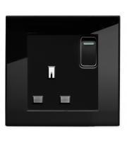 Retrotouch Crystal 13A Single Plug Socket with Switch (Black PG)