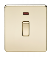 Knightsbridge Screwless 20A 1G DP Switch with Neon (Polished Brass)
