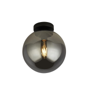 Searchlight Amsterdam Flush Ceiling Light - Black Metal & Smoked Glass
