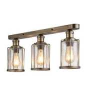 Searchlight Pipes 3Lt Flush Antique Brass With Seeded Glass