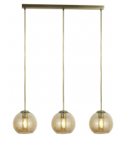 Searchlight Balls 3Lt Bar Pendant Antique Brass With Amber Glass
