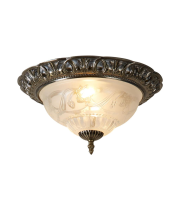 Searchlight Derby Flush Ceiling Light - Antique Brass & Glass