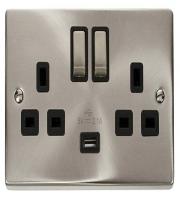 Click VPSC570BK 13A Ingot 2 Gang Switched Sockets With 2.1A Usb Outlet