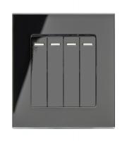 Retrotouch Crystal Mechanical Light Switch 4 Gang (Black PG)