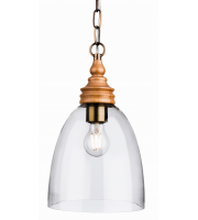 Firstlight 3719 Comet Single Light Ceiling Pendant in Natural Wood and Clear Glass Finish