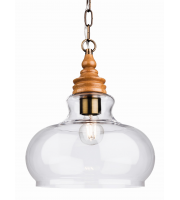 Firstlight 3720 Comet Single Light Ceiling Pendant in Natural Wood and Clear Glass Finish