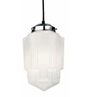 Firstlight Art Deco Single Light Ceiling Pendant In Polished Chrome With Opal White Glass Shade
