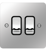 Hager 10AX 2 Gang 2 Way Wall Switch (Polished Steel/Black)
