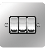 Hager 10AX 3 Gang 2 Way Wall Switch (Polished Steel/Black)