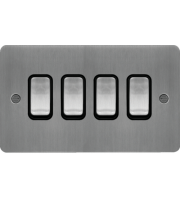Hager 10AX 4 Gang 2 Way Wall Switch (Brushed Steel/Black) 