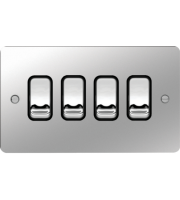 Hager 10AX 4 Gang 2 Way Wall Switch (Polished Steel/Black)