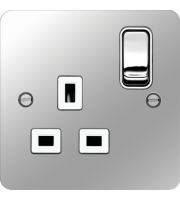 Hager 1 Gang Double Pole Switch Socket (Polished Steel/White)