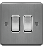 Hager 10AX 2 Gang 2 Way Wall Switch (Brushed Steel)