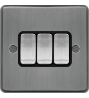 Hager 10AX 3 Gang 2 Way Wall Switch (Brushed Steel)