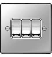 Hager 10AX 3 Gang 2 Way Wall Switch (Polished Steel)