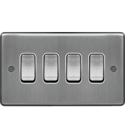 Hager 10AX 4 Gang 2 Way Wall Switch (Brushed Steel)