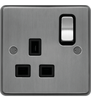 Hager 1 Gang Double Pole Switch Socket (Brushed Steel)
