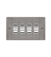 Hager 10AX 4 Gang 2 Way Wall Switch (Brushed Steel/White)