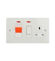 Schneider Electric Flat Plate 45A Cooker Panel and 13A Switched Socket (White Metal)